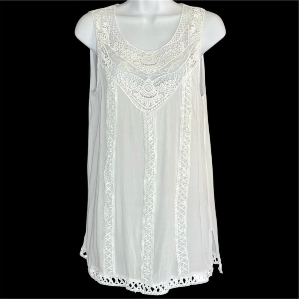Forgotten Grace White Crochet Lace Semi Sheer Top L Cottagecore Dainty Coquette